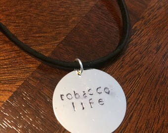 CUSTOM hand stamped cord choker/necklace SINGLE charm pendant