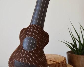 Ukulele Cushion, Ukulele Pillow, Guitar Cushion, Plush Ukulele, Music Decor, Ukulele Gift, Decorative Ukulele in Brown Polka Dot Corduroy