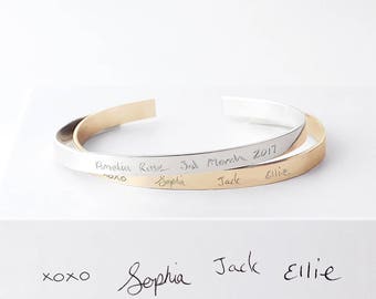 Your Handwriting Cuff Bracelet - actual handwriting personalised cuff - 14k gold fill / sterling silver bangle - child handwriting bracelet