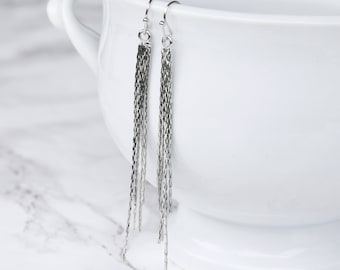 Silver Chain Tassel Earrings, Sparkly Silver Chain Earrings, Sparkly Silver Earrings, Long Tassel Earrings, Dangle Tassel Earrings