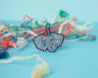 Sad Elephant - Soft Enamel Pin - It's Ok to be sad - Mental Health - Cry - Katie Abey