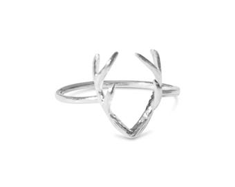 Stag Ring, Deer Ring, Deer Antler Ring, Antler Ring, Deer Horn Ring, Animal Ring, Bohemian Rings, Unique Jewelry, Sterling Silver Ring