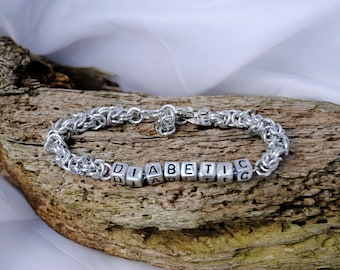 Personalised Health id bracelet silver byzantine with silver lettering and clasp Lettering