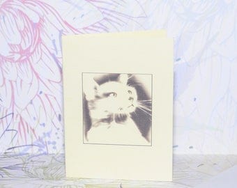 Cat card small mini gift tag blank note card handmade cat illustration x 2 dreamy wistful beautiful feline drawing