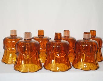 Seven Vintage Amber Votive Candle Holders