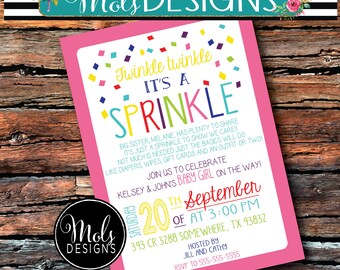 BABY SPRINKLE iNVITATION GIRL Version Any Color Couples Pink Sister Has Plenty Having One More Baby Shower Twinkle Twinkle 1st 2 Surprise