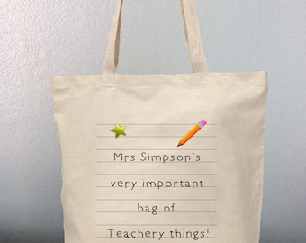 Thank You Teacher Tote Bag Personalised Present Gift Teacher's Very Important Bag Of Teachery Things