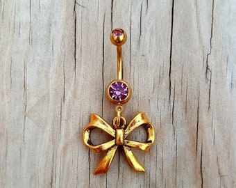 Bow Belly Button Jewelry, Gold Bow Belly Ring, Curved Barbell, Navel Piercing, Belly Button Jewelry, 14g Belly Ring.