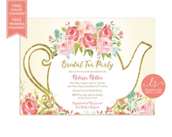 Bridal Shower Tea Party Invitation - Garden Tea Party Wedding Shower - High Tea Invite - Bridal Tea - Printable - LR1050IV