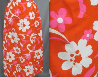 Vintage 60s 70s MAXI SKIRT Bold Flower Power HIPPIE Print Cotton Waist: 34"