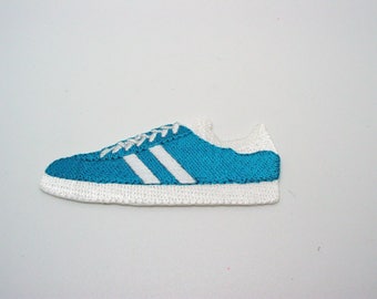 Application, badge, patch, embroidered blue tennis shoes