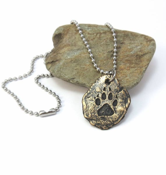 Wolf Paw Print Necklace Gold Wolf Jewelry Dog Paw Print