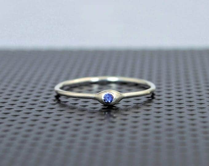 Dainty Sterling Silver Sapphire Mothers Ring, Sapphire Birthstone, Tiny Sapphire Ring, Dew Drop Ring, Stacking Ring, September Birthday Gift