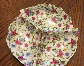 Elegant Dogwood/Rose of Sharon Floral Candy Dish
