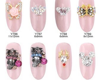 3d nail charms 10pcs Glitters strass ongles butterfly flowers rhinestone gems stone reindeer crown skull decorations jewelry Y786~793