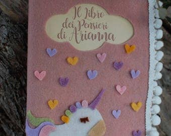 Diario personalizzato-personalized diary-felt journal-Libro dei pensieri-Unicorn handcover journal