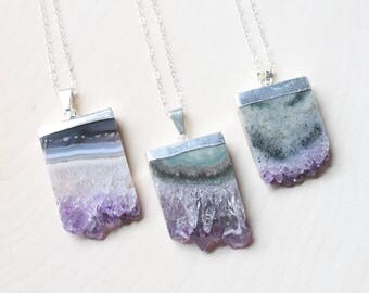 Amethyst Necklace, Stone Necklace, Amethyst Geode, Boho Jewelry, Bridesmaid Gift, Raw Amethyst, Amethyst Slice, Gift for Bride, Boho Chic