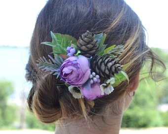 Flower hair clip Purple Bridesmaid hair accessories Wedding hair clip Bridal hair clip Flower girl hair clip Gift for her Rustic wedding