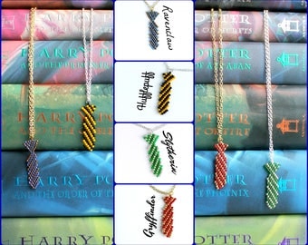 Hogwarts House Tie Necklaces, Harry Potter Fan Jewelry, Gryffindor Ravenclaw Slytherin and Hufflepuff Handmade Beaded Tie Necklaces