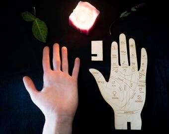 Palmistry Hands Standing Divination Palm Reading Wooden Etched