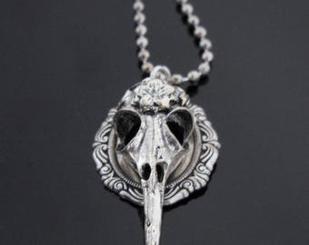 Raven Skull Necklace | Bird Skull Necklace | Skull Necklace | Raven Pendant | Bird Jewelry | Bird Skull | Silver Raven | Ornithology Jewelry