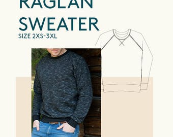 Sewing pattern for mens sweatshirt|sweatshirt PDF sewing pattern for Men|Mens PDF pattern raglan sweater|Adult apparel sewing pattern