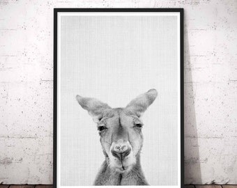 Kangaroo, Australia, Gray White Wall Art, Travelers Gift, Gray White Art Print, Black White Gray Art, White Gray Print Art, Travel Printable