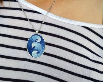 Nature jewelry gift|for|women Sea lover gift Embroidery necklace Sea necklace Nautical necklace Something blue necklace Embroidered jewelry