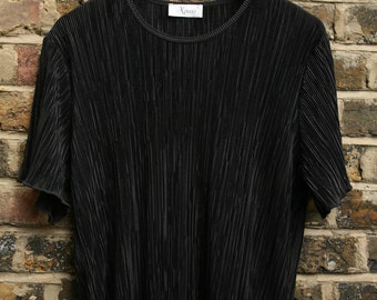 Vintage black top crepe fabric oversized 1980s Size XL 14-16