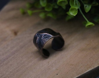 Hammered Air Chased Copper Adjustable Ring