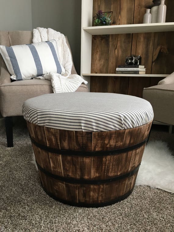 Whiskey Barrel Ottoman Storage Ottoman Wooden Ottoman