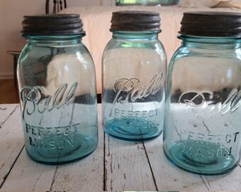 Vintage Ball Blue Jars With Zinc Lids