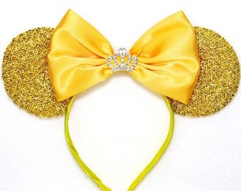 Beauty and the Beast Ears Gold Minnie Mouse Ears Headband Rhinestone Crown Tiara Belle Ears Beauty Ears Disney Ears Mickey Mouse Ears Women