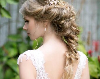 Bridal Jewelry Set Boho Headpiece Swarovski Drop Earrings Gold Bridal Jewelry Set Boho Headpiece Swarovski Drop Earrings Gold