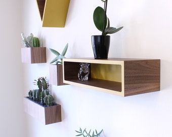 Floating Shelf | Walnut + Colored Laminate | 3 sizes available 16"L--24"L--36"L x 6"D x 4"H | Hardware included | Wall Shelf | Storage Shelf