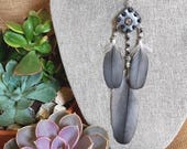 Single Orgone Statement Earring - 'Spirit Jewels' - Hematite - Crystal Healing Boho Festival Jewellery - Ethical Feathers - Medium