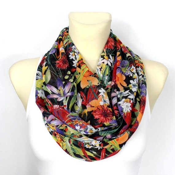Infinity Scarf Floral Infinity Scarf Printed Scarf Unique Handmade Scarves Ladies Fashion Scarves Gift Womens Summer Outdoors, Summer Party
