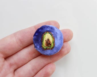 Embroidered brooch avocado pin fruit brooch Beaded pin Brooch, Fruit Jewelry embroidered avocado jewelry green