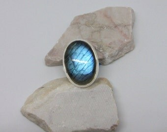 Large Labradorite Ring/Sterling Silver Labradorite Rings/Blue Flash Labradorite Ring/Genuine Labradorite Ring/High Blue Flash Stone/R0007