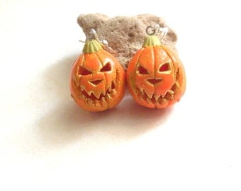 pumpkin earrings Halloween earrings carved pumpkin earrings Halloween jewelry Halloween Costume Halloween accessories polymer clay jewelry