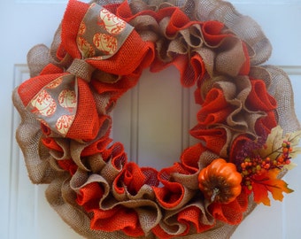 Fall Wreath for Front Door/Fall Burlap Wreath/Fall Wreath/Fall Wreath for Door/ Wreaths for Fall/Pumpkin Wreath/ Wreath/Welcome Door Wreath
