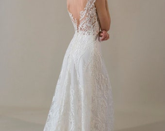 lace v neck wedding dress