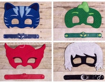 PJ Masks Inspired Mask & Bracelet Set/Child/Adult/Cosplay/Pretend Play/Costume/Halloween/Photo Booth/Birthday/Party Favor/Gift