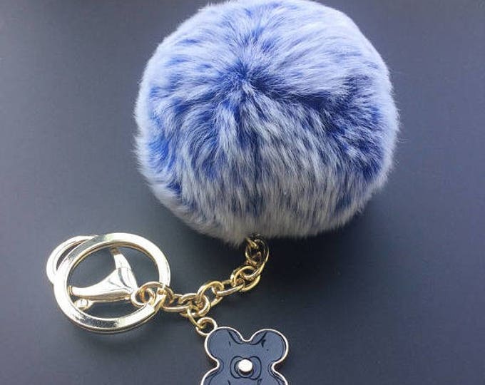 Blue Frosted Rabbit fluffy ball furkey fur ball pom pom keychain for car key ring Bag Pendant