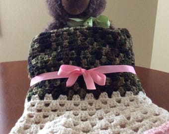 Baby Girl Banket, Crochet, Camouflage and Pink, Handmade