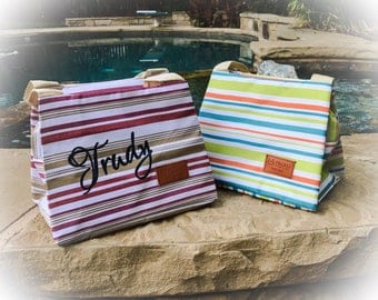 Personalized Insulated Lunch Bag - Insulated Lunch Bag - Lunch Tote - Personalized Lunch Tote - Striped Lunch Bag - Cute Lunch Bag