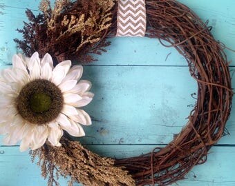 Sunflower Wreath, Fall Wreath, Fall Door Wreath, Door Wreath, Front Door Wreath, Wreath For Door, Rustic Wreath, Farmhouse Wreath, Wreath