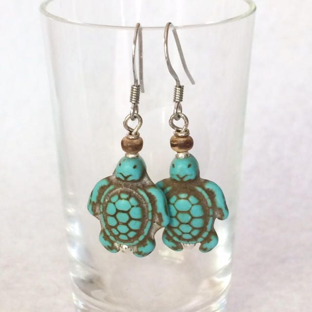 Turtle Earrings Turquoise Turtle Bead Earrings Turquoise
