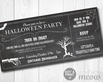 Halloween Invitations Gothic Party Invites Printable Ticket INSTANT DOWNLOAD Edit Spooktacular Skull Dead Personalised Chalk Editable Print