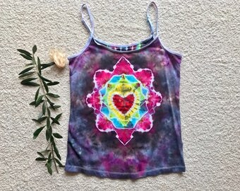 Heart Tie Dyed Womens SInglet Size Large (AU)